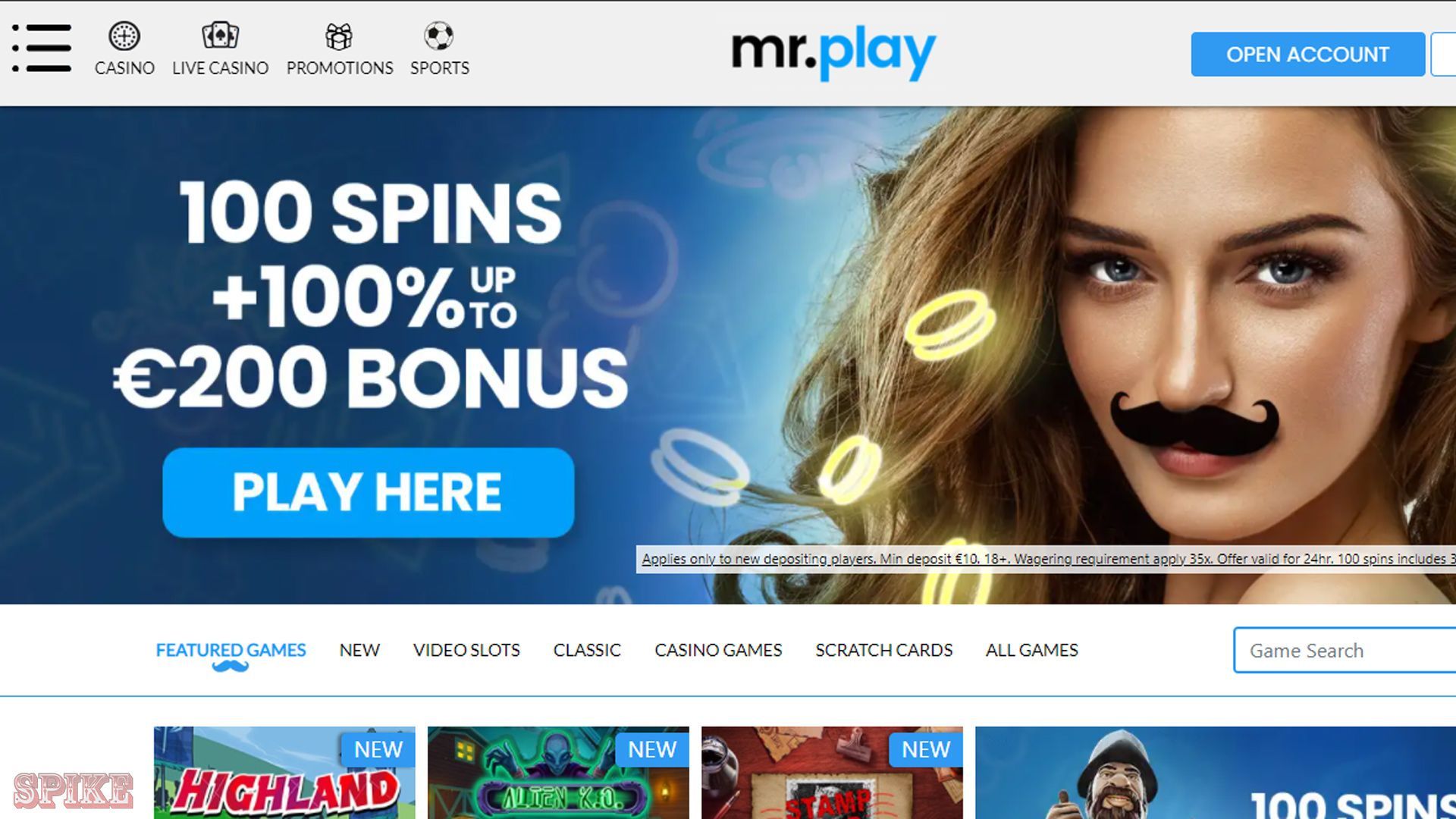 mr.play Casino Homepage Screen